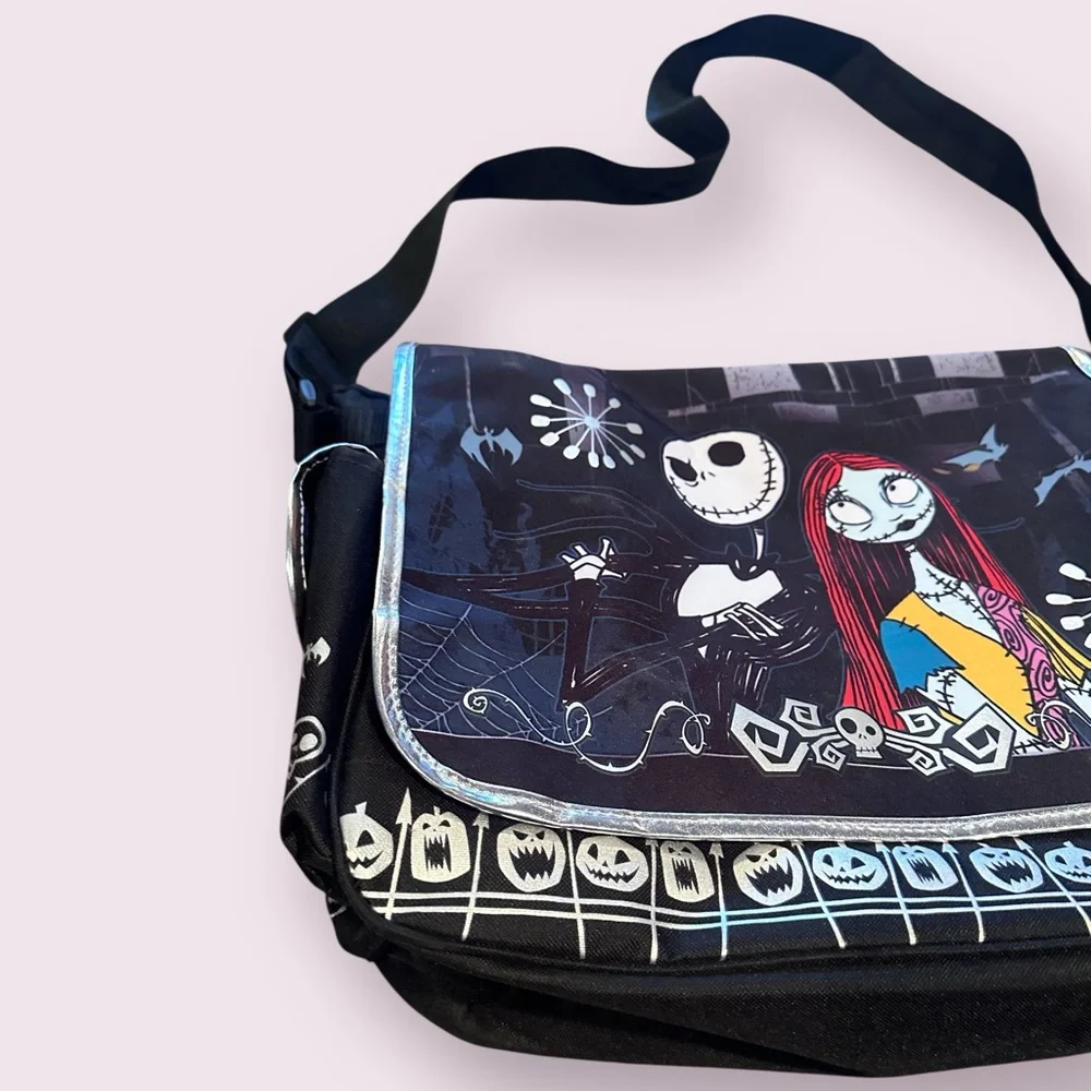 Disney The Nightmare Duo Black Crossbody Messenger Bag Metallic Silver Accents - Picture 2 of 13